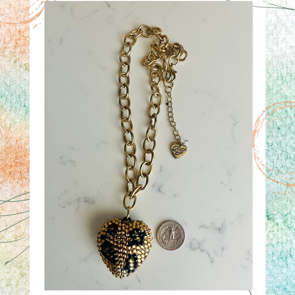 Betsey Johnson Vintage Leopard Heart Link Chain Necklace - Picture 6 of 8